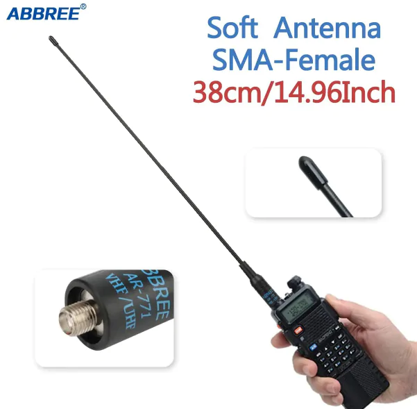 Подовжена Антена До Рації ABBREE AR-771 %%sep%% SMa-Female Двохдiапазонна радіоантена для радіостанцій Baofeng, Quansheng, Retevis. Антена до рації Baofeng