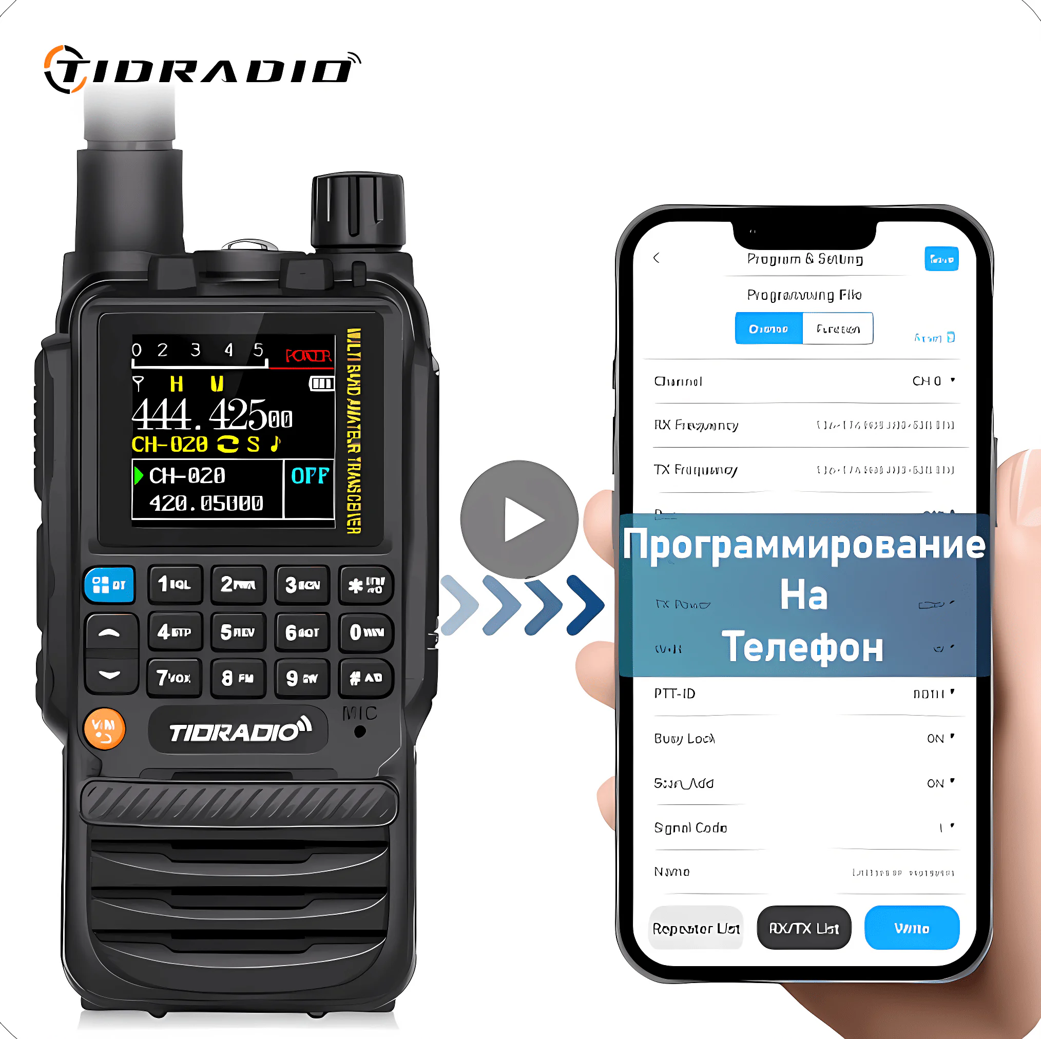Портативна Рація Tidradio H3 . Радіостанція широкодіапазонна Тідрадіо. Програмування через Bluetooth та Type-C. Подвійна кнопка PTT та аккумулятор 2500mAh
