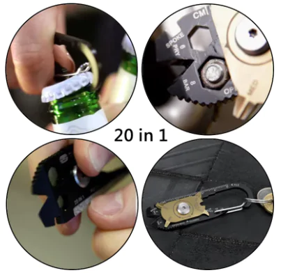 Карабiн Мультитул FIXR 20 в 1 %%sep%% Туристичний карабін, брелок для ключів з відкривачкою, надфiлем, лезом і гайковим ключем. Багатофункціональний EDC брелок