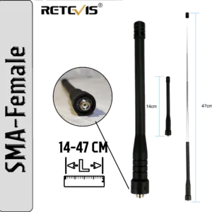 Антена Retevis HA01 Для Рації Baofeng %%sep%% Телескопічна антена для радіостанцій Quansheng, [14-47см], [136-174MHz, 400-470MHz]. Складна антена для рації SMa-F